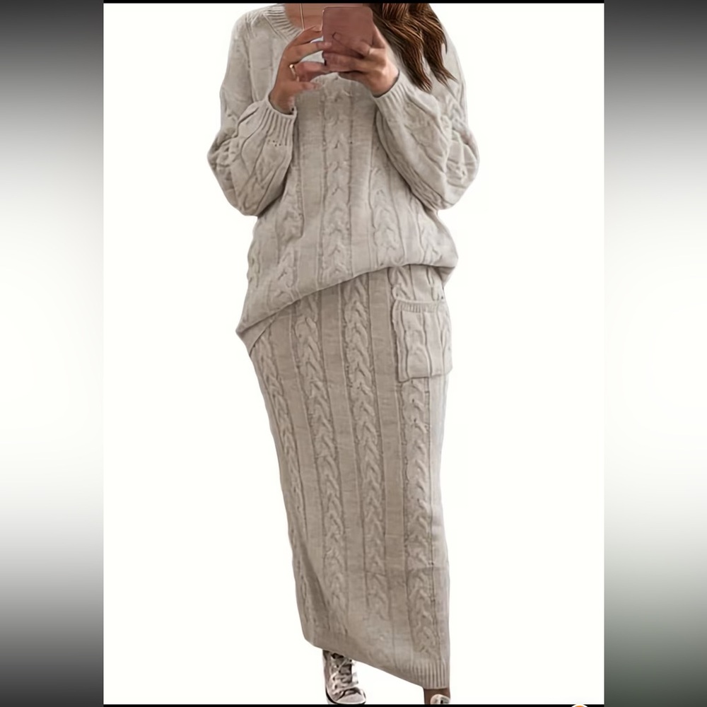 Elegant Cable Knit Sweater Skirt Set